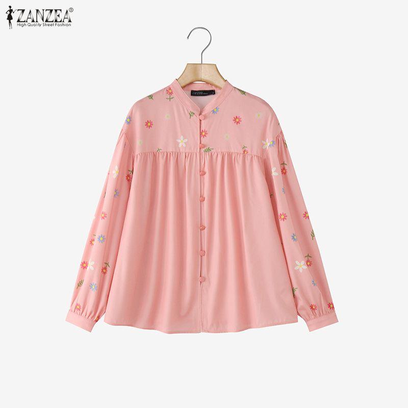 ZANZEA Women Round Neck Floral Print Long Sleeve Casual Blouse