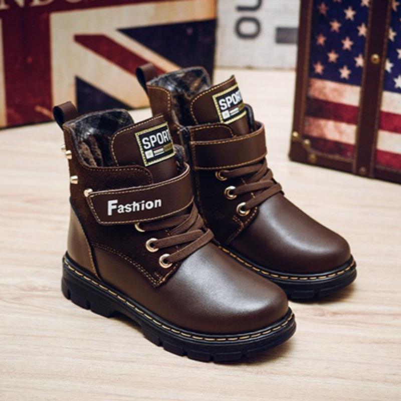 Children's Retro Leather Boots Boys Stylish Short Boots Warm Casual Leather Shoes