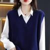 Korean Style V-Neck Wool Cardigan Vest - Solid Color, Loose Fit for Spring and Autumn