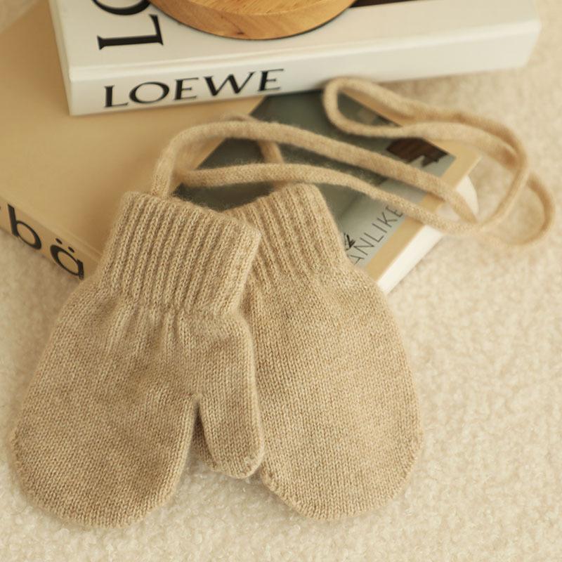 Nuovi Guanti Invernali per Bambini, Completamente Coprenti, Monocolore, con Laccetto, Carini e Caldi, per Bambini e Bambine