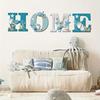 4 Pcs Rusic Wood Home Sign Beach Style HOME Cut Out Word Sign with Starfish Shell Coral Design Coastal Ocean Theme Wall Art for Living Room Bedroom