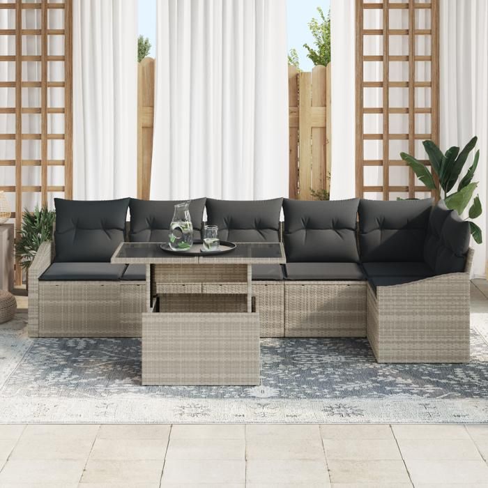 VidaXL Ensemble de canapé de jardin 7 pièces avec coussins en rotin poly gris clair 3357755