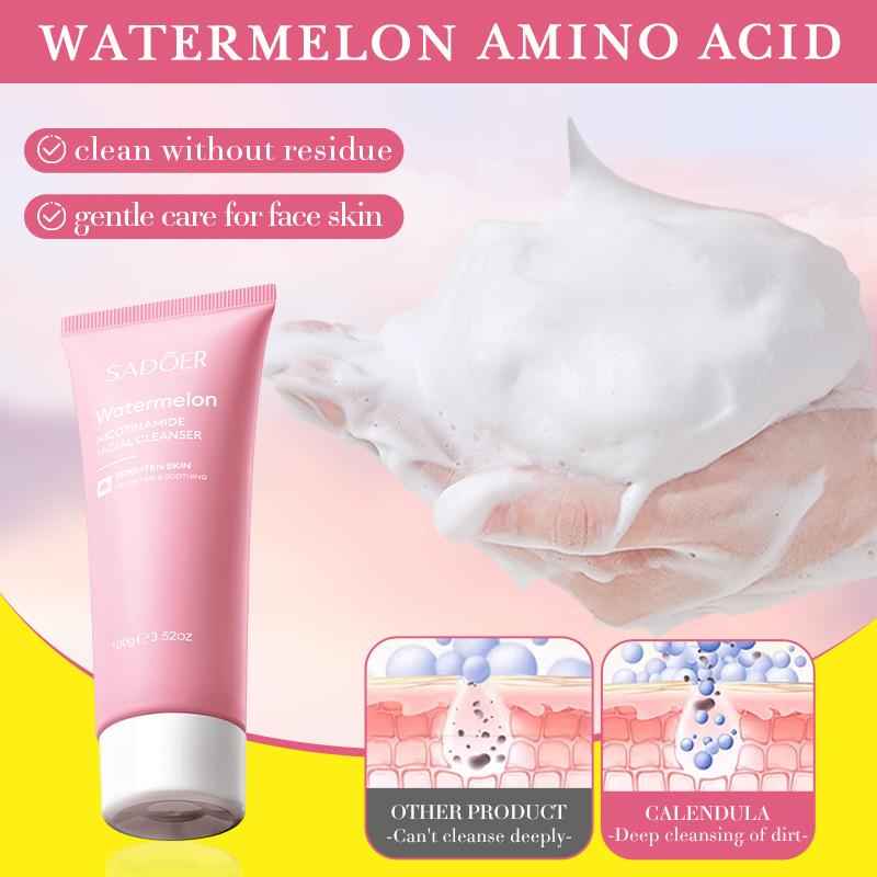 SADOER Watermelon Niacinamide Facial Cleanser Deep Cleansing Moisturizing Face Wash Foam Cleanser Face Cleansing Skin Care