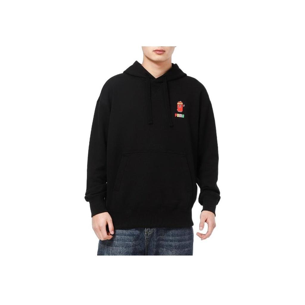 PUMA Sporty Casual Cartoon Print Fleece-Lined Thickened Hooded Pullover Sweatshirt Men's Black
