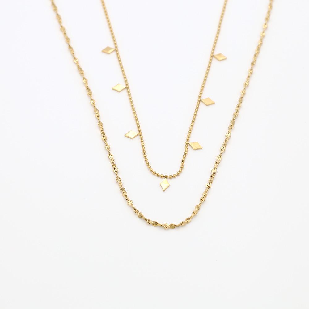 French Rhombus Sequined Double-Layer Stacked Titanium Steel Necklace Does Not Fade Niche Light Luxury Collarbone Chain Women'S High Sense