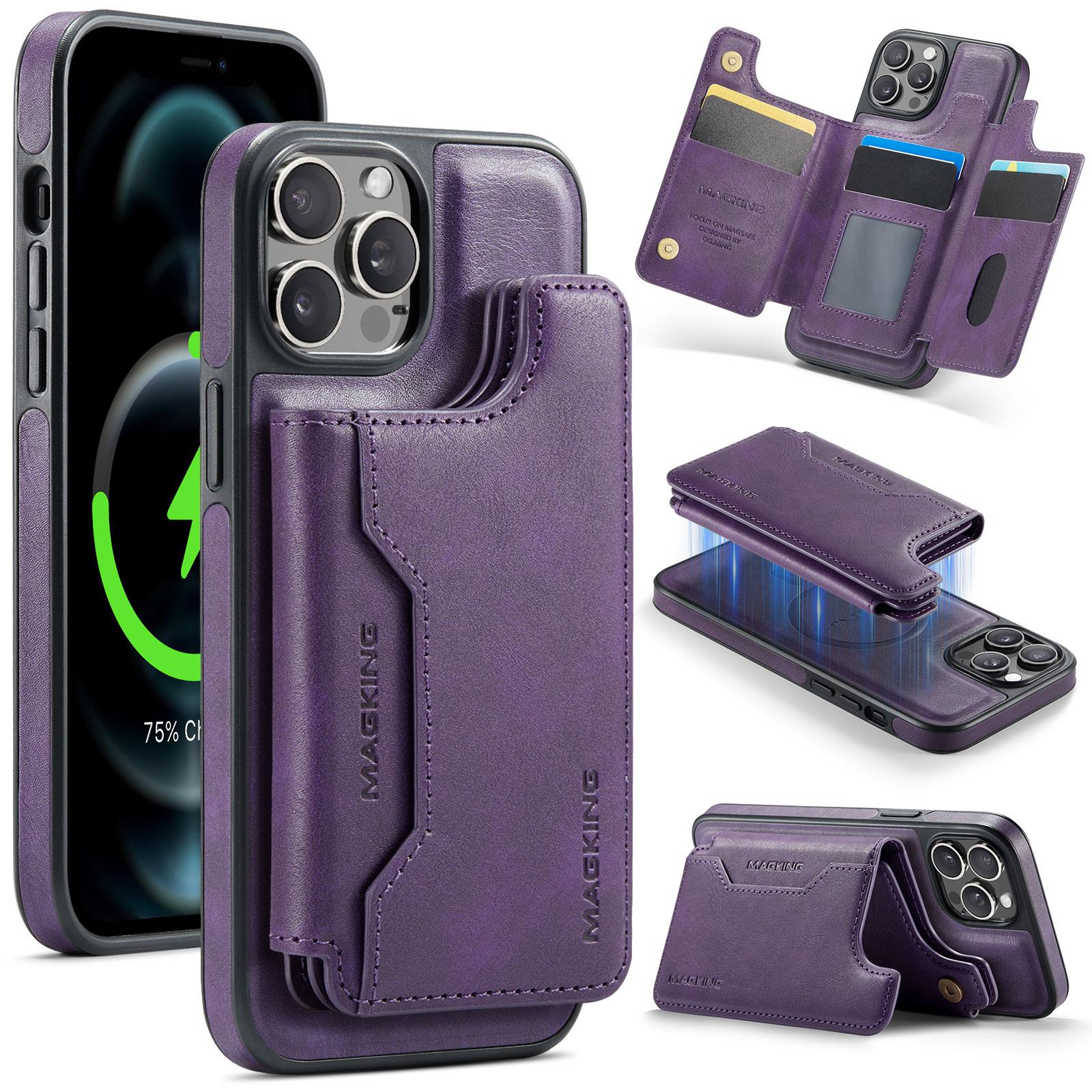 

MAGKING K3 Series For iPhone 12 Pro Case Compatible with MagSafe Wallet PC+TPU+PU Phone Cover Purple