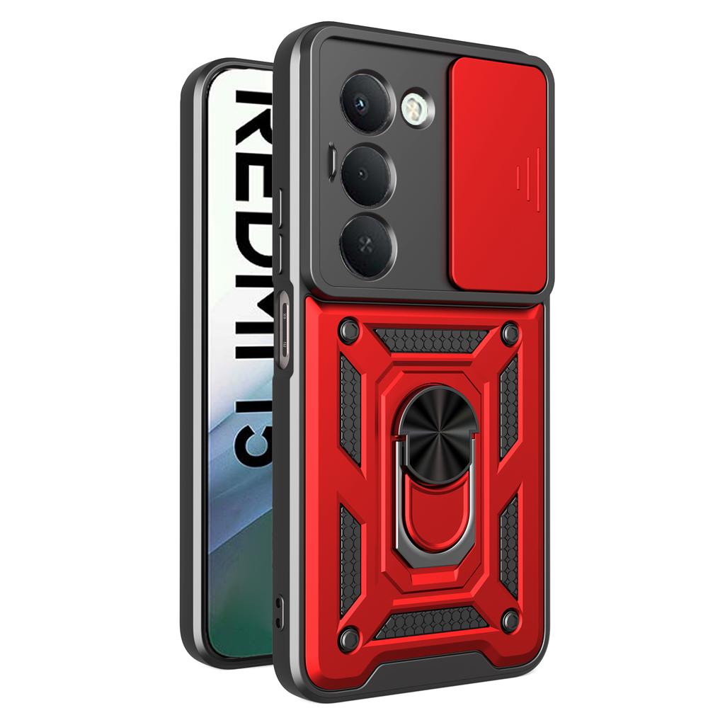 Pro Xiaomi Redmi 15 4G (EU) (171 mm) Pouzdro s posuvným krytem kamery PC+TPU Stojánek Kryt na telefon