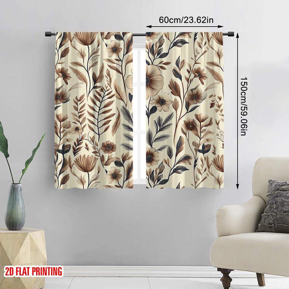 2D flat printing 2pcs Curtain Boho Garden of Nostalgia Branches Leaves Blackout Polyester Wall Decor for Holiday Family Party