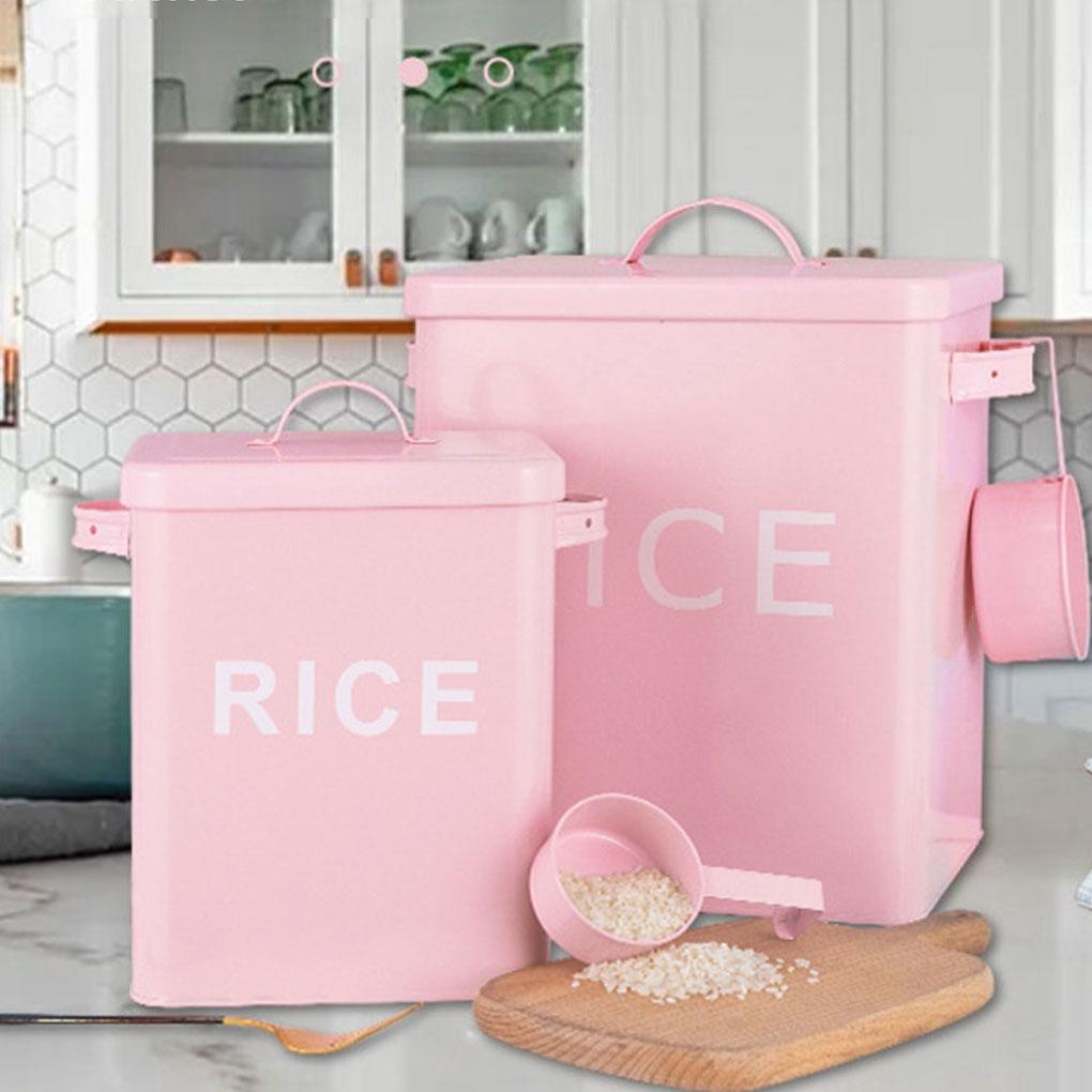Metal Canister Rice Buckets Grain Tin Powder Laundry Powder Case Lid Scoop Insect-Proof Sealed Multipurpose Airtight