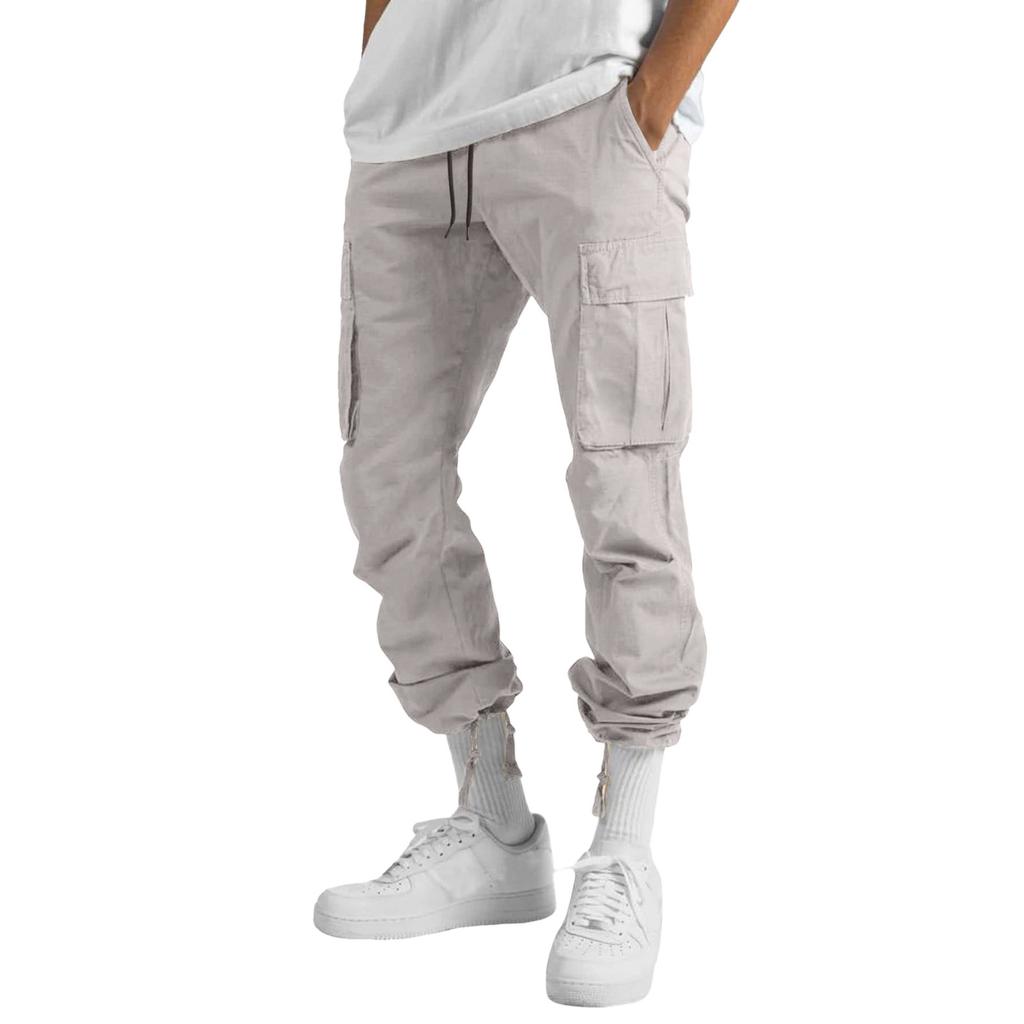 Men's Loose Casual Multi-pocket Work Pants, Youth Stretch Waist Drawstring  Pants