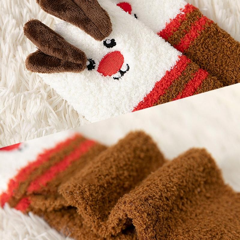 4 Pairs Thick Warm Coral Fleece Socks for Women Men Funny Christmas Pattern Seasonal Indoor Sleeping Slipper Socks
