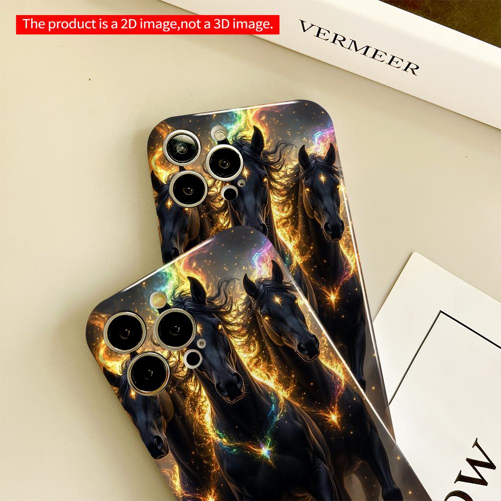 2DFlat Cosmic Black Horses Gallop Through Rainbow Nebula All Inclusive Film Hard Phone Case, Compatible with iPhone 18 Pro Max 17 16 15 14 13 12 11