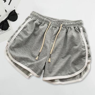 Women Casual Shorts Elastic Waistband Adjustable Drawstring Wide Leg Shorts Solid Color Running Shorts