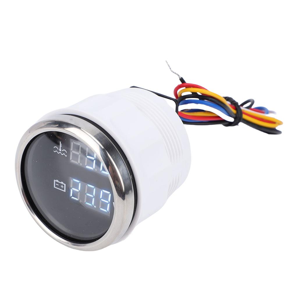 52mm 2 in 1 Digital Water Temperature Voltage Gauge with White Backlight Car Boat Water Temp Voltmeter for Cars RVs Trucks Ships