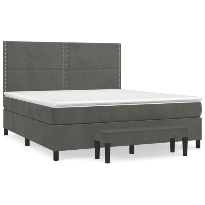 3137792 vidaXL Lit à sommier tapissier et matelas Gris foncé 160x200cm Velours
