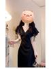 Hepburn Style Elegant Black V-Neck Slimming Long Dress for Women - Summer Gentle Temperament