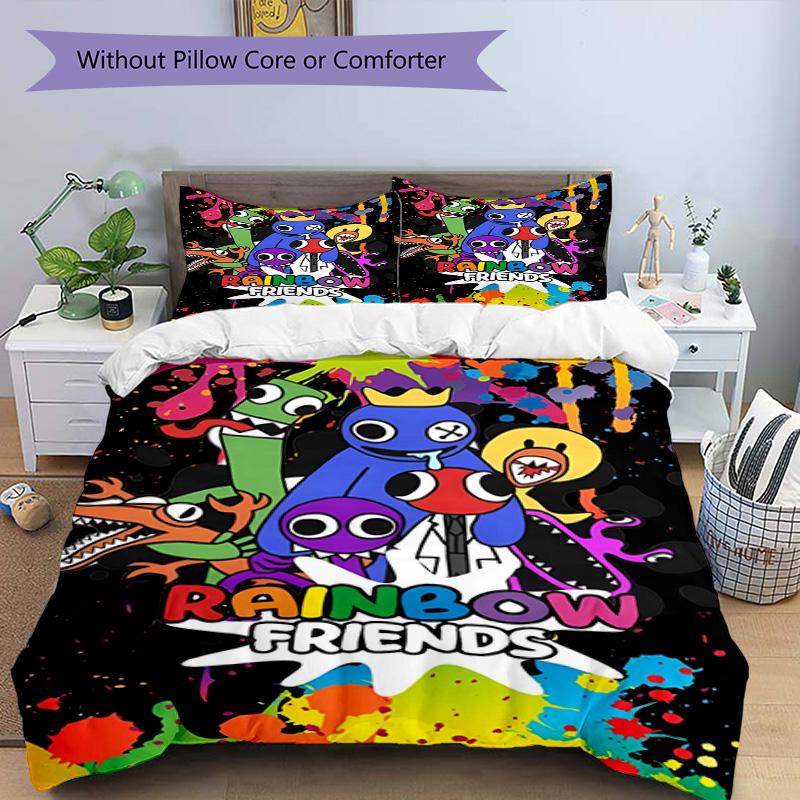 3pcs Duvet Cover Set (1*Duvet Cover + 2*Pillowcase, Without Core), Game Rainbow Friends Print Bedding Set, Bedroom Decor, All‑Season, Birthday Gift