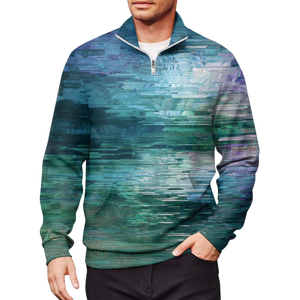 Men's Loose Casual 1/4 Zip Sweatshirt Fashion Printed Long Sleeve Top With Pockets