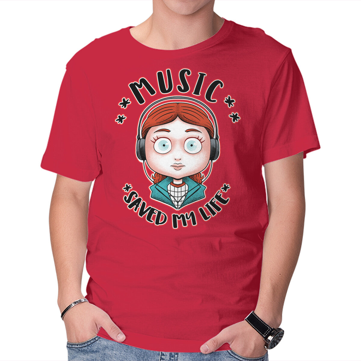 Unisex Crew Neck T-Shirt Music Saved My Life Graphic Short Sleeve Casual Tee XXL