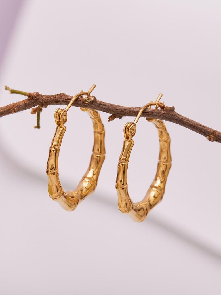 Qiong Yao Bamboo Joint Stainless Steel Earrings - PVD Gold-Plated Fashionable Color-Retaining Earrings for Women