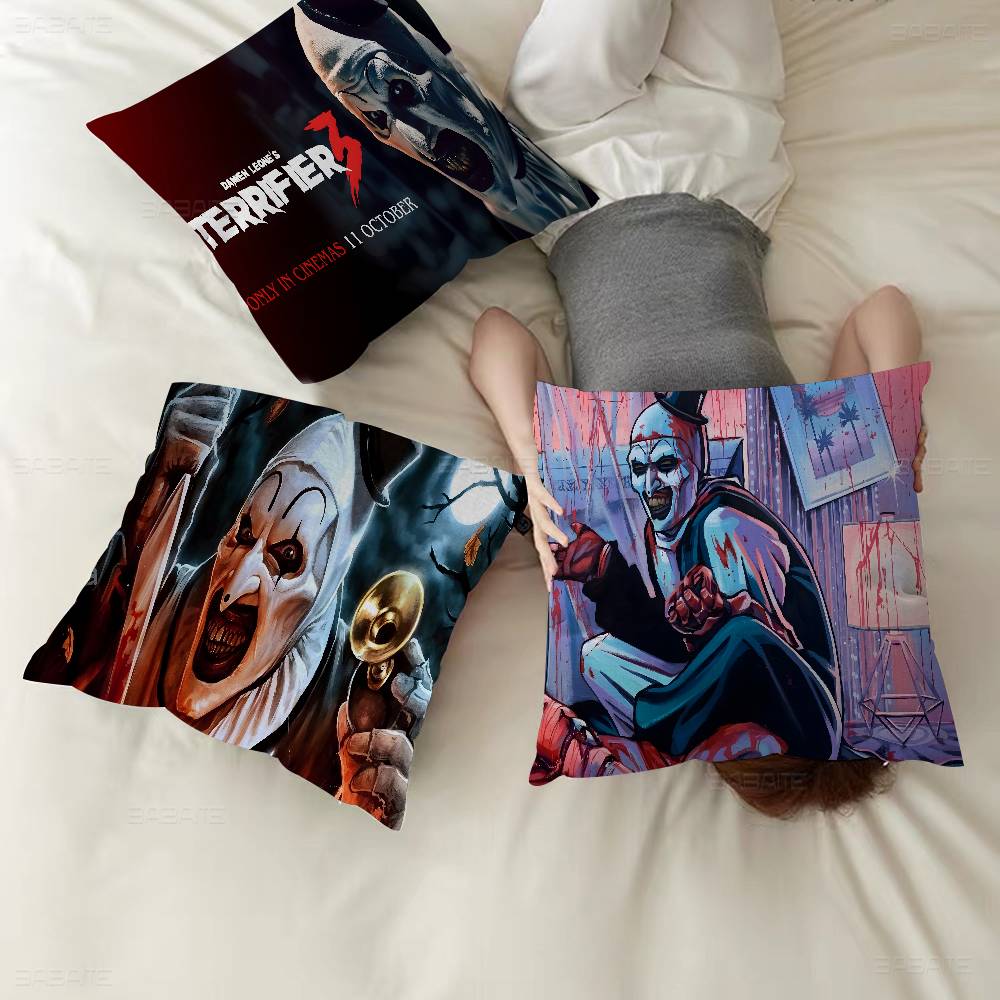 T-Terrifier 3 Horror Clown Film Kissenbezüge Cartoon Sofa Dekoratives Zuhause Doppelseitiger Druck Kurzer Plüsch Niedlicher Kissenbezug