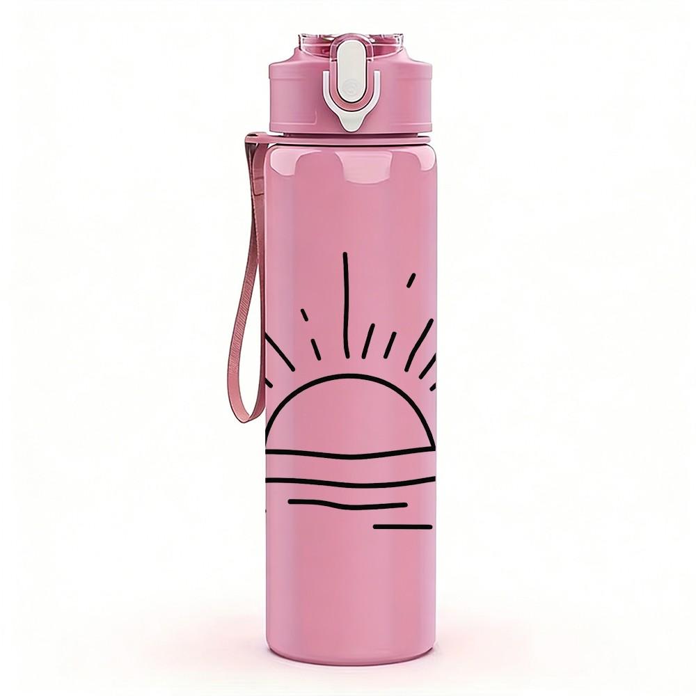 1PC Simple Sunrise Ocean Line Art 750ml Color Plastic Sports Water Bottle Leakproof Flip Straw Lid Suitable for Sports Office Home Use