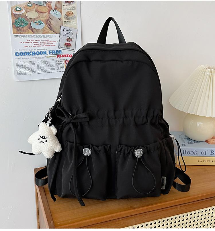 Schoolbag Niche Design Pleated Backpack Women Travel Lightweight Cute Bow Schoolbag Junior High School Girls College Student Backpack