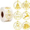 Christmas Gift Sealing Labels Sticker, 500 Round 2.5cm Coated Paper Pieces with Gold Holiday Designs for Gift Wrap, Cards, Bakery Packs and Mail