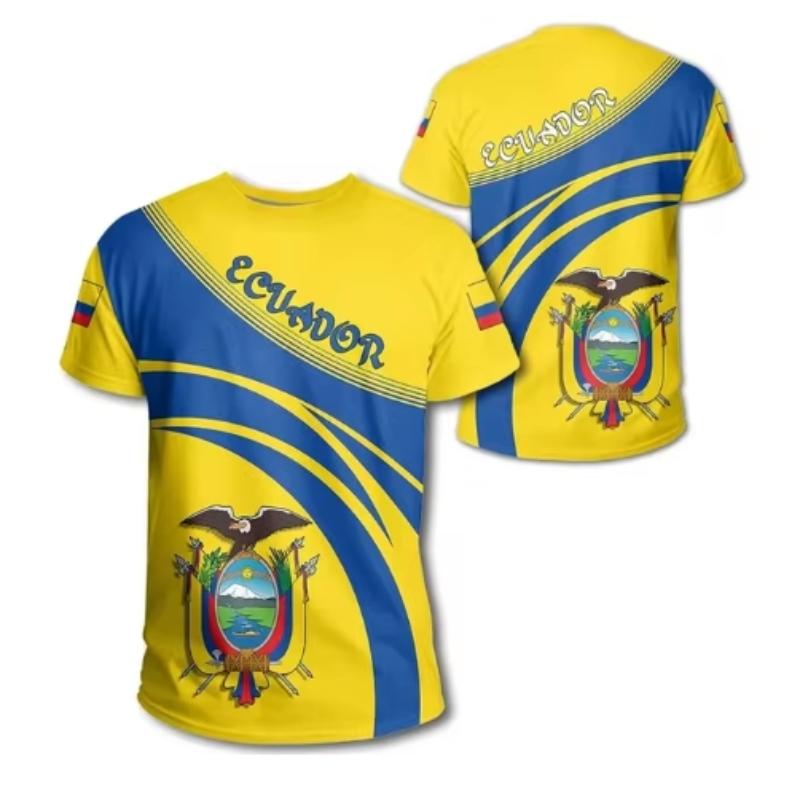 Ecuador Flag 3D Printed T-Shirt Men's Sportswear T-Shirt Round Neck Short Sleeve Summer Casual Street Loose T-Shirt