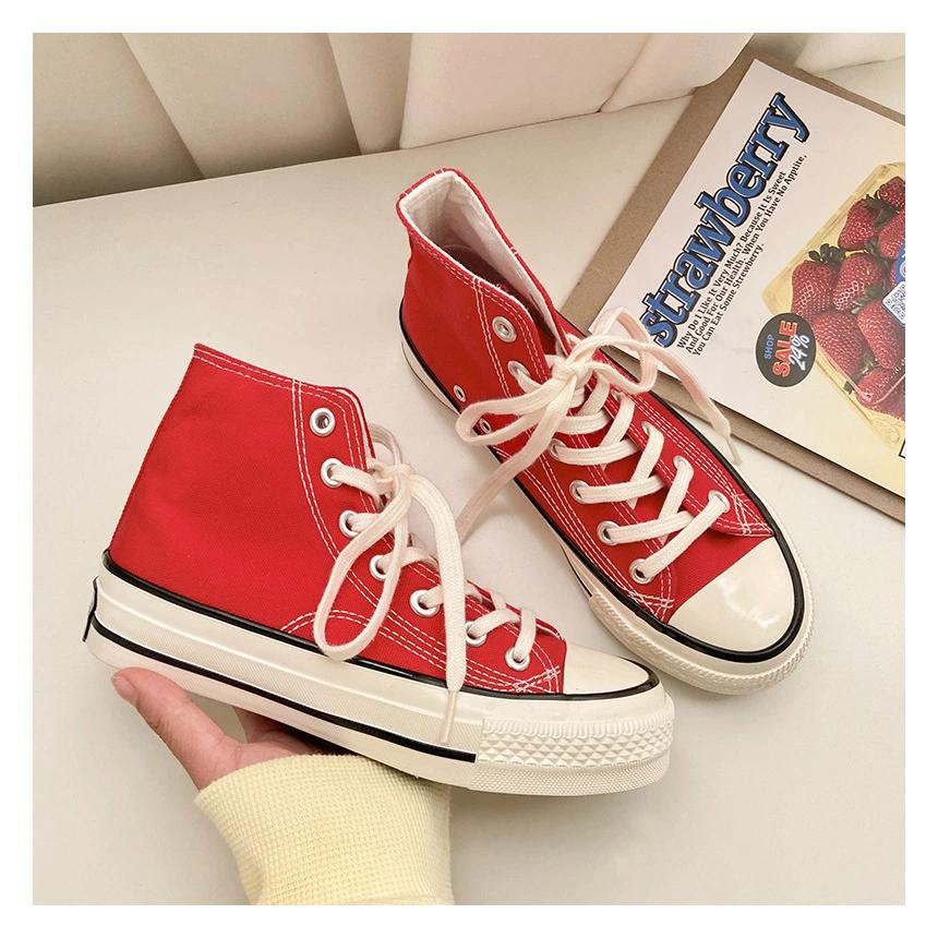 Frau Turnschuhe Schuhe Vulkanisieren Leinwand Casual Drei Mal Vulkanisieren Sommer High Top Walking Flats Frauen Lauf Sport