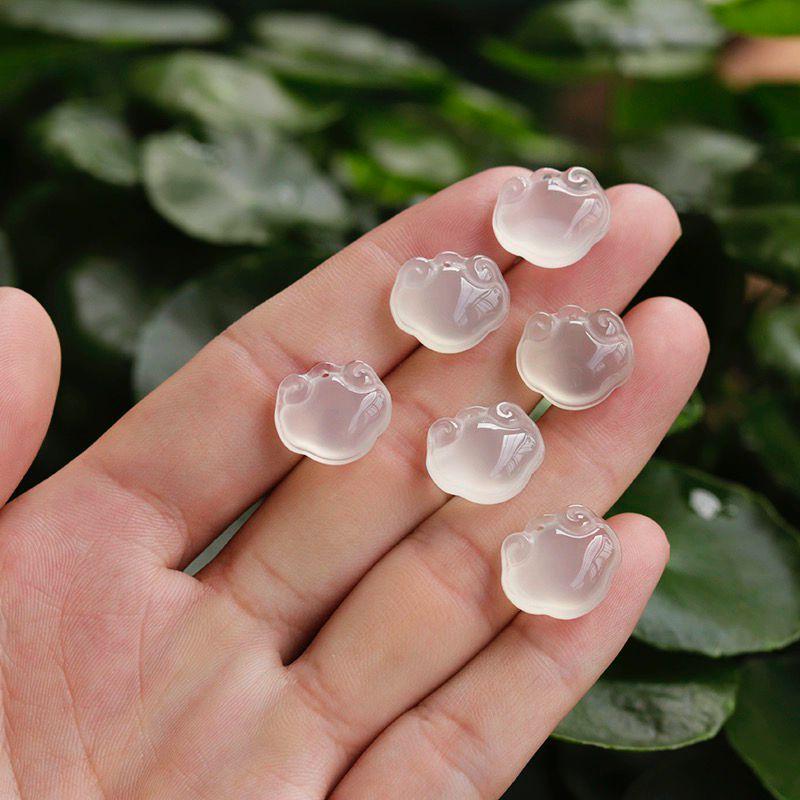 Mini Ice Jade White Agate Ruyi Lock Pendant & Earring Set