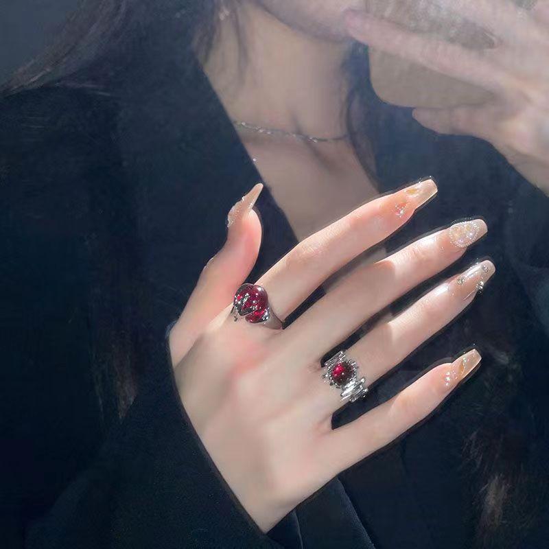 Red Irregular Ring Niche Design Ins Cold Wind High Sense Ring Fashion Temperament Open Ring Women