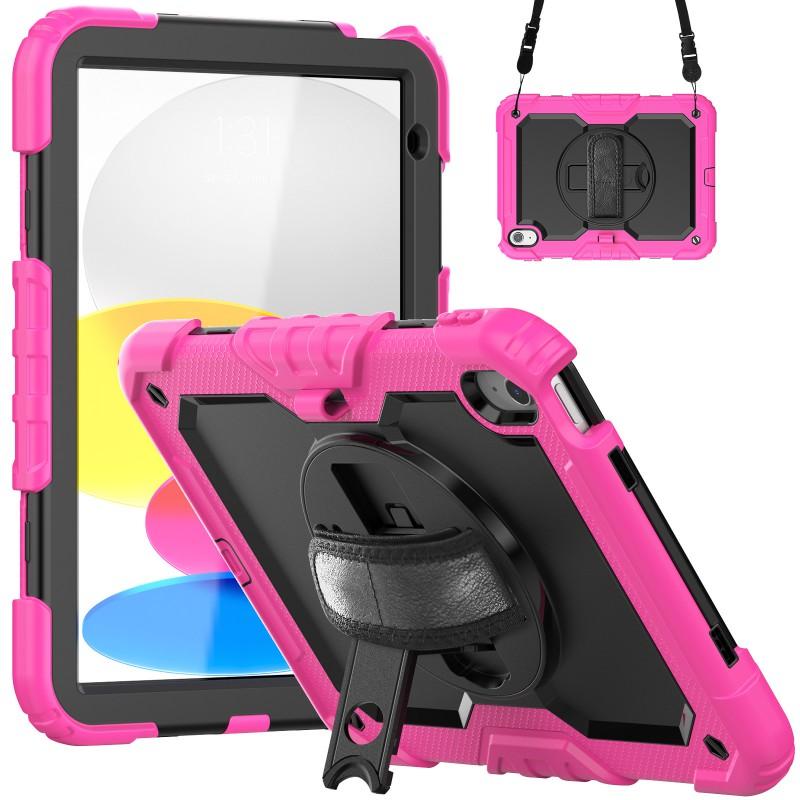 Silicone Full Cover Rotating Strap Case IPad 10th Gen 10.9 Inch Air 4/5 10.2 Color Block Design With Cushion