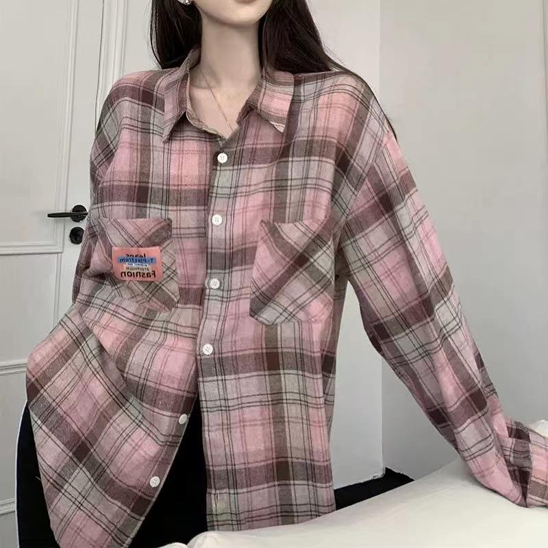 2024 Retro Plaid Brushed Long-Sleeve Loose Casual Shirt