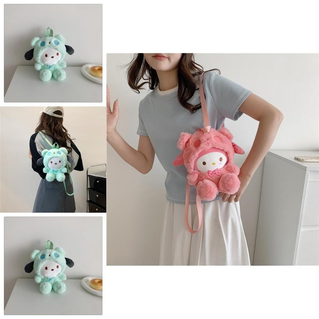 Melody Cinnamoroll Kuromi Pochacco Plush Cartoon Backpack For Girls With Soft Material And Breathable Design