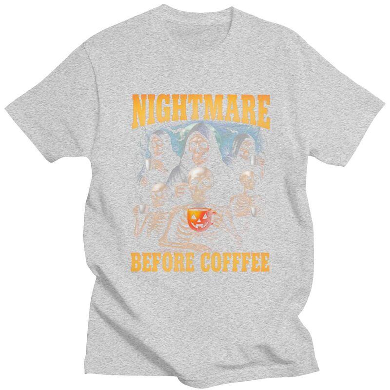Male Nightmare Before Coffee Skeleton T Shirts Round Neck Pure Cotton Short Sleeve TShirt Casual Summer Tyle Clothes