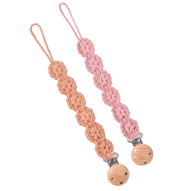 Pack of 2Pcs Handwoven Baby Pacifier Clip Chain Hand-knitting Toddler Feeding Bottle Strap Belt for Infants