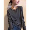 Plus Size Velvet Korean Style Long Sleeve Slimming Top for Women - Autumn/Winter Loose Mesh Patchwork Warm Top