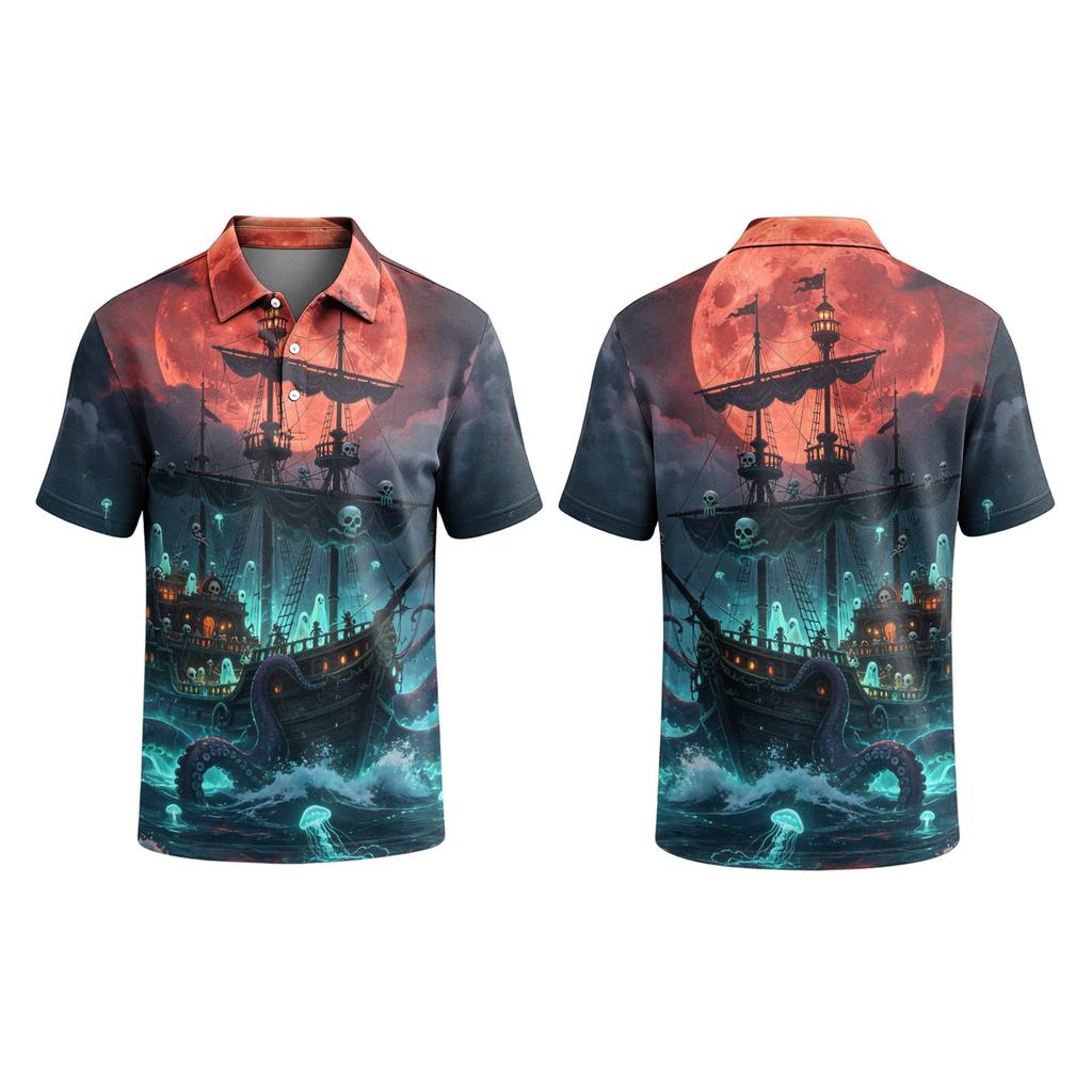 Men's Short Sleeve Shirt Halloween Print for Casual Parties and Daily Outings