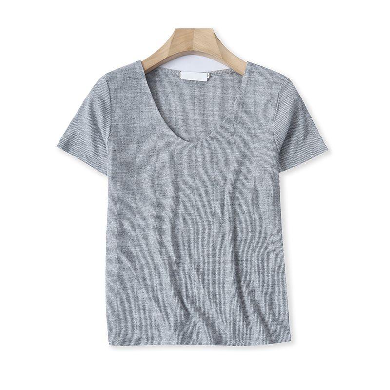 

W/18/22 Весна/Лето Новое поступление Одежда женская модная облегающая простая универсальная пуловер с коротким рукавом вязаная вискозная футболка Grey L