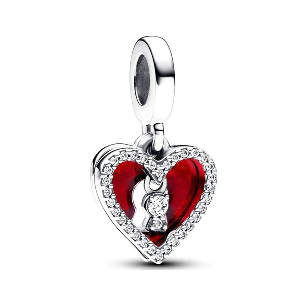 NEW 925 Silver Charm Fit Original Bracelet Accessories Women Jewelry Love Series Cupid Pink Heart Rose