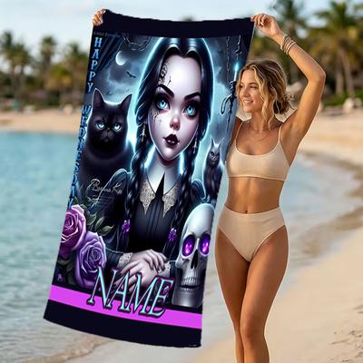 Customizable Personalized Beach Towels Wednesday Addams Themed designs.Suitable for the Beach, Yoga, Sports;ideal As Beach Accessories