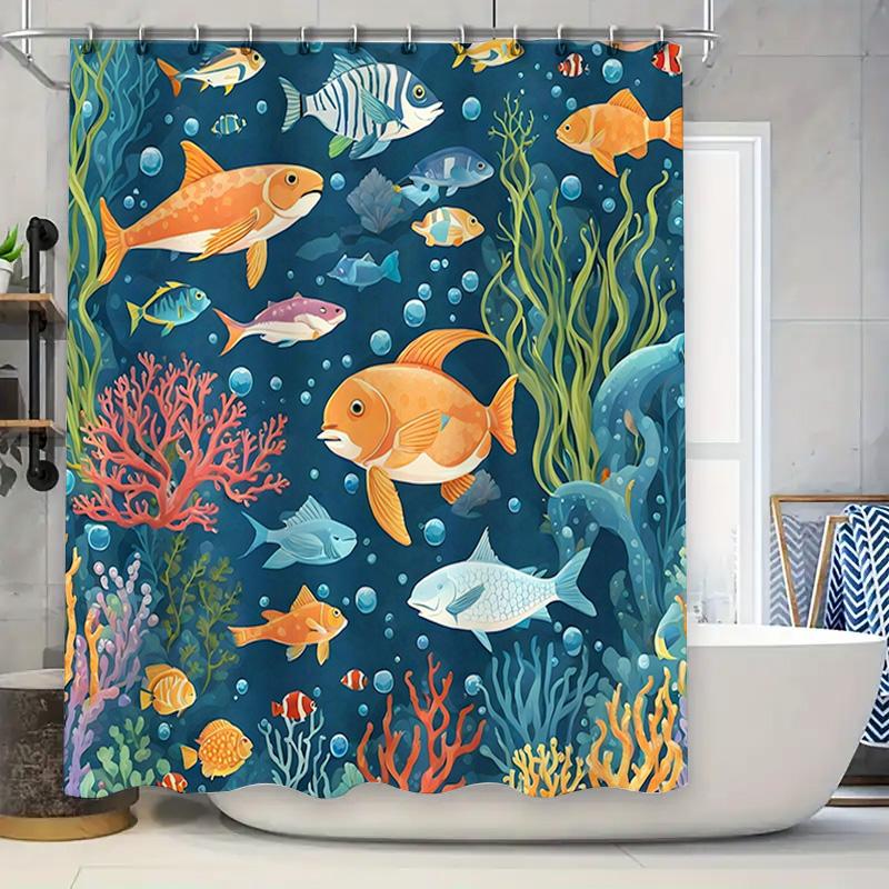 

Underwater World Shower Curtain Vibrant Fish Coral Print For Bathroom Decor Waterproof Fabric With Rings Various Sizes Available W60H190(CM)-1 Pcs