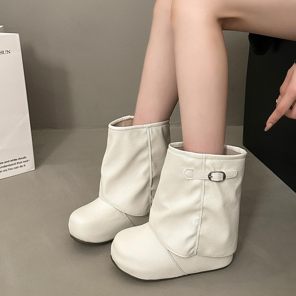 Versatile fashion small man pleated thin tube new velvet pants inner heightening pile short boots women's boots boots