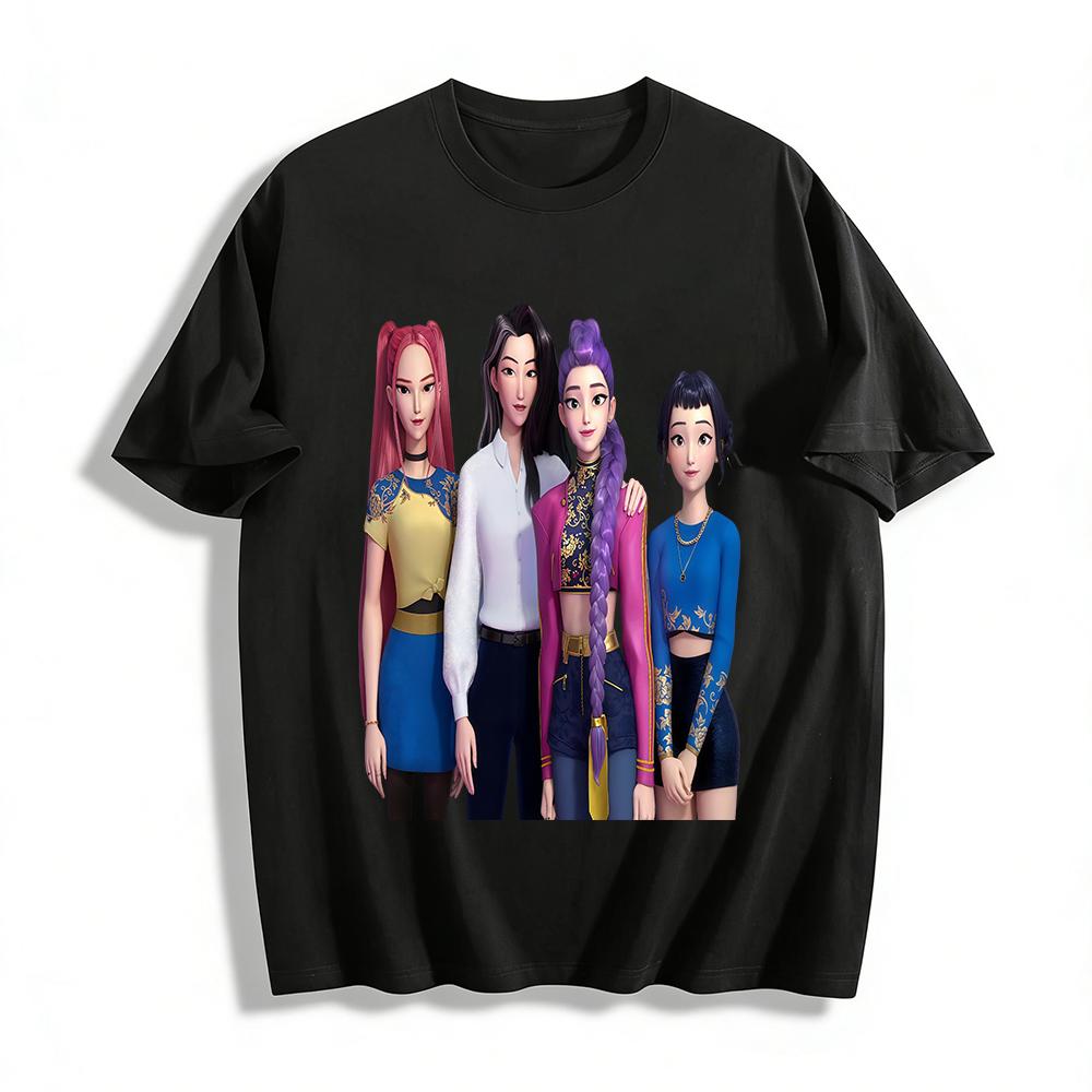 

Chinese Style Girl Group Print Top, Trendy Virtual Idol IP Co-branded Casual Shirt, Eye-catching Daily Wear Pure cotton T-shirt XXS