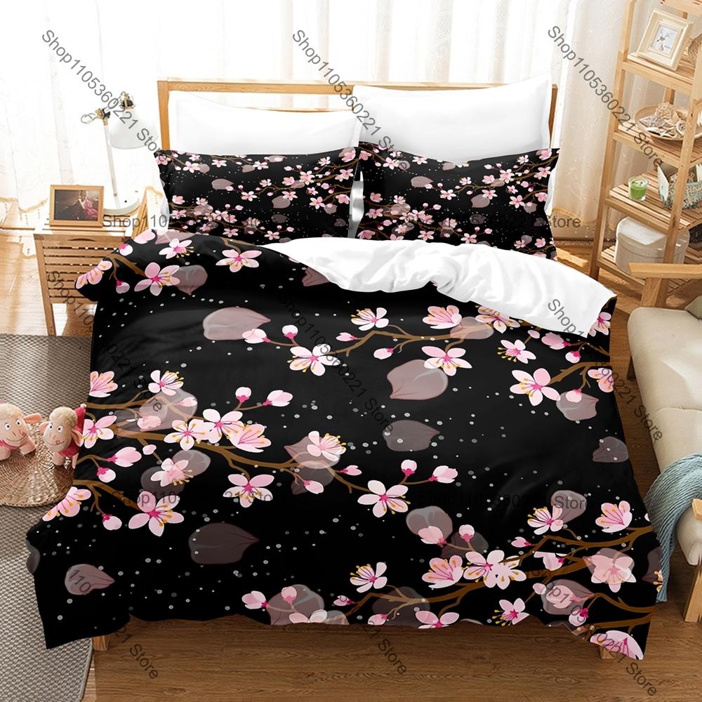 Japanisches Kirschblüten-Bettwäscheset Einzelbett Zweibettbett Vollgröße Queen-Size King-Size Bettwäscheset Schlafzimmer für Erwachsene Bettbezug-Sets Anime-Bettwäscheset