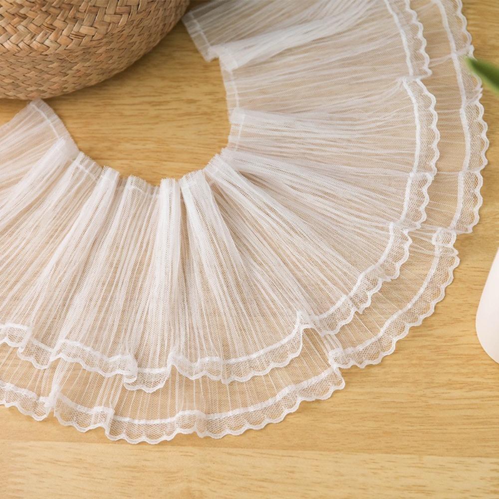 Home Decorative 2Yards Double Layer Lace Trim 16cm White Black Pleated Tulle Fabric Lace Fabric L белый