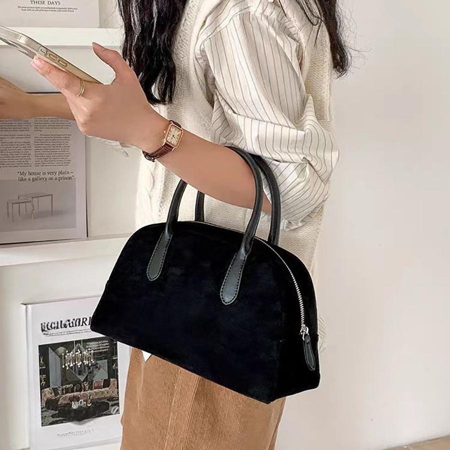 Autumn and Winter Niche High-grade Suede Portable Bowling Bag Boston Retro Simple Women's Bag