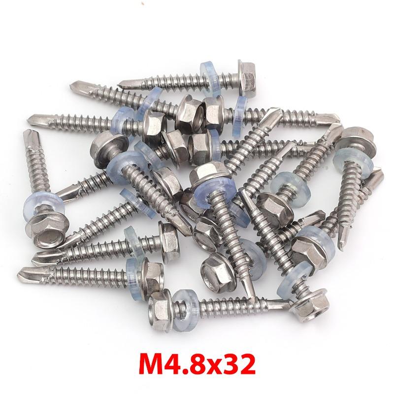 Self-Tapping Screws 410 Stainless Steel Hex Head Screws with Rubber Washer Ring Metal Self Drilling Screw for Hex Socket Wrench