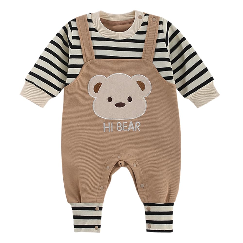 Reegoo Peter Baby Boys Romper Cute Long Size Months Coverall, Open-Front Sleeves, Khaki, 66, 3-6